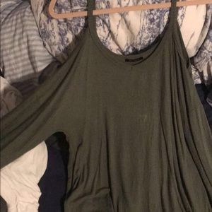 Navy Green long sleeved-off the shoulder shirt
